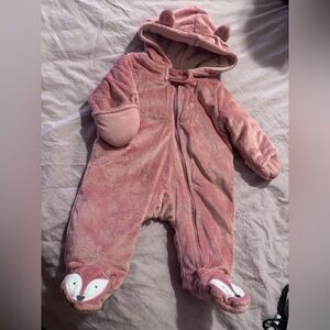 pink fox baby zip up coverrall